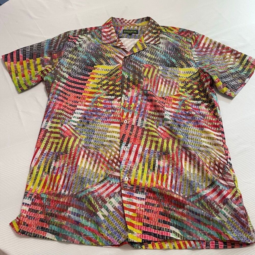 Inserch ICON Men’s Short Sleeve Retro Button Up Shirt Size Large